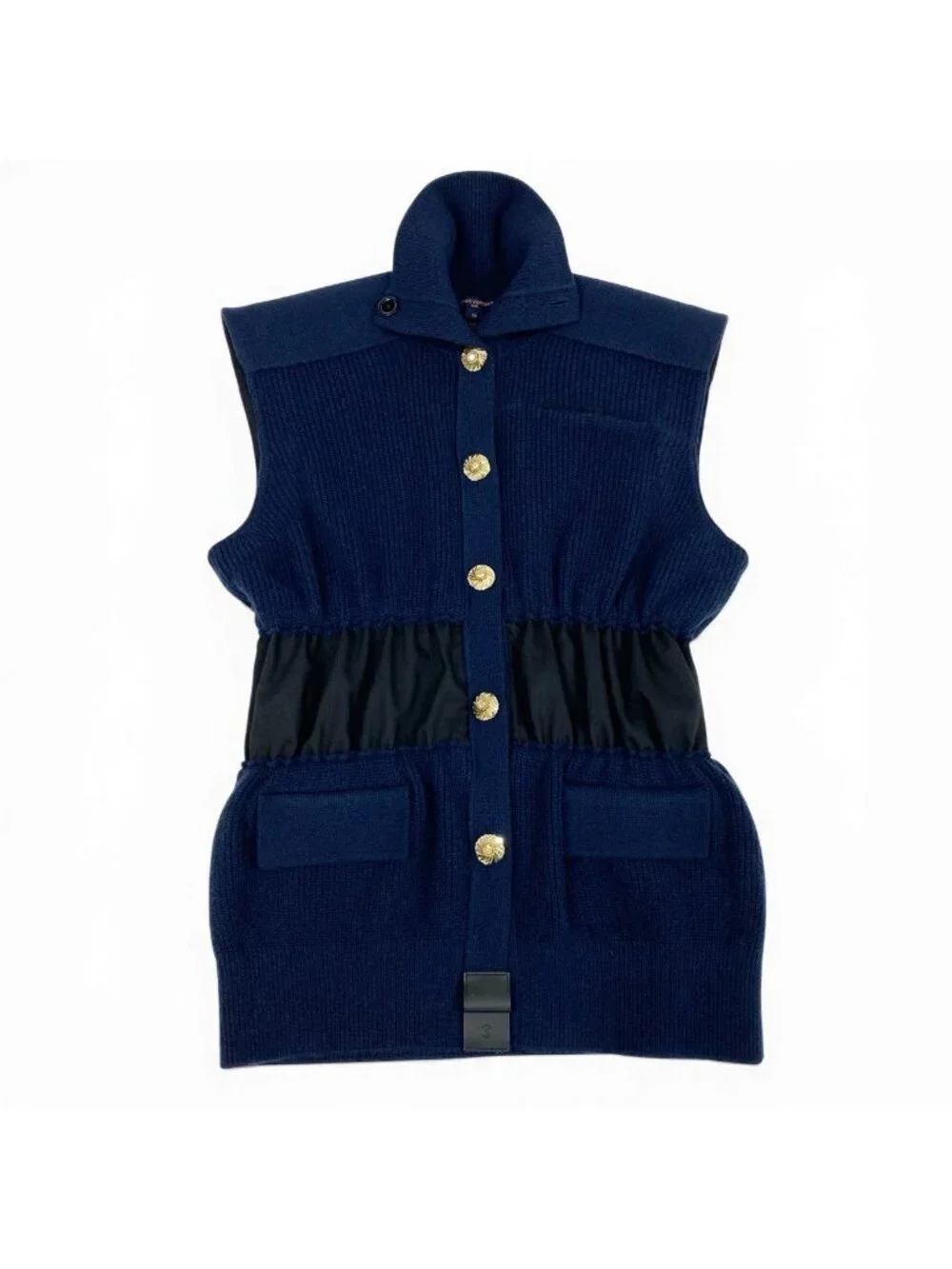 Louis Vuitton Jewel Button Sleeveless Cardigan Wool Cashmere Blend Night Blue XS